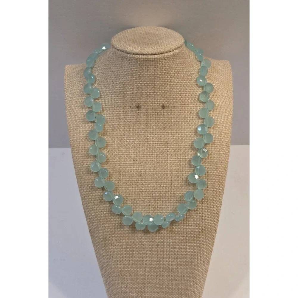 Vintage Offset Fancy Cut Aqua Chalcedony Neck Sterling Silver Toggle Clasp 17
